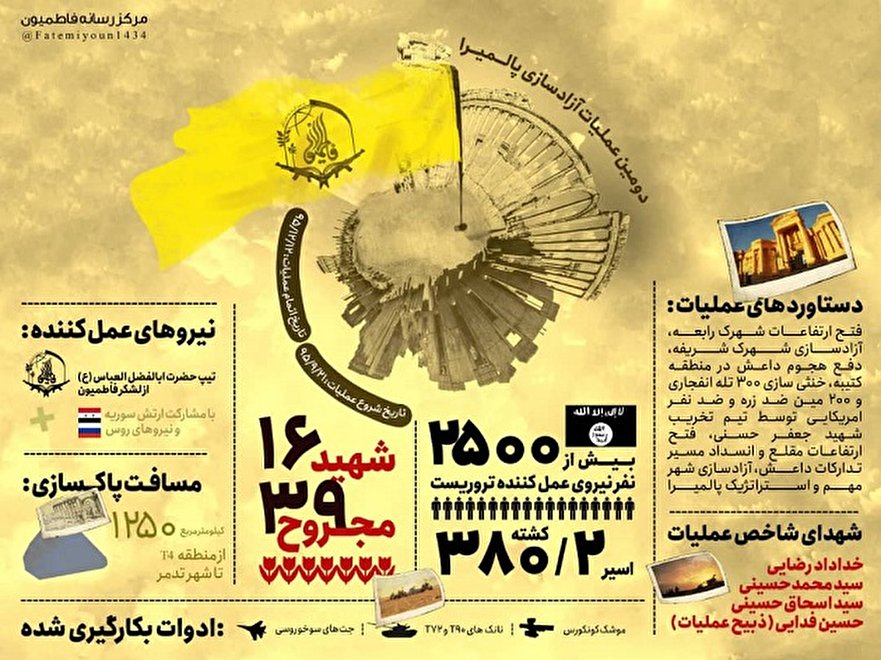 عملیات آزادسازی «پالمیرا» توسط رزمندگان فاطمیون در یک نگاه عملیات آزادسازی «پالمیرا» توسط رزمندگان فاطمیون در یک نگاه