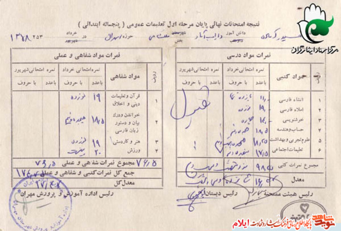 اسناد بسیجی شهید «حیدر آماده» نیروی واحد تدارکات در جبهه قلاویزان